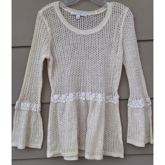 LC Fairy Ethereal Angel Lightweight Embroidered Bell Sleeves Sweater Cream M - Picture 10 of 10